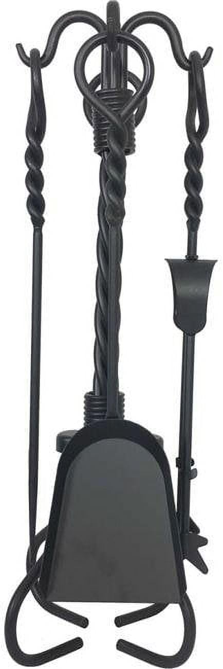Wrought Iron Stove Fireplace Tool Set - Twist Style, Black - 5 Piece