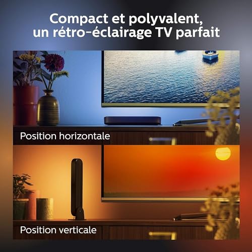 Philips Hue Play White and Color Ambiance Barre lumineuse connectée Pack de 2, unité de base, Éclairage d’ambiance pour TV et gaming (Compatible avec Alexa, Google Assistant et Apple HomeKit), Blanc