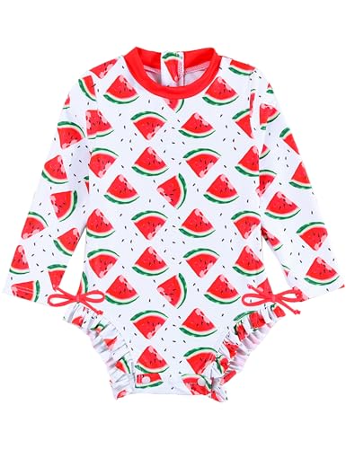 Haokaini Neonato Ragazze Costume da Bagno Intero Manica Lunga Estate Rash Guard Costume da Bagno Anguria a Strisce Volant Costume da Bagno Bikini Costume da Bagno