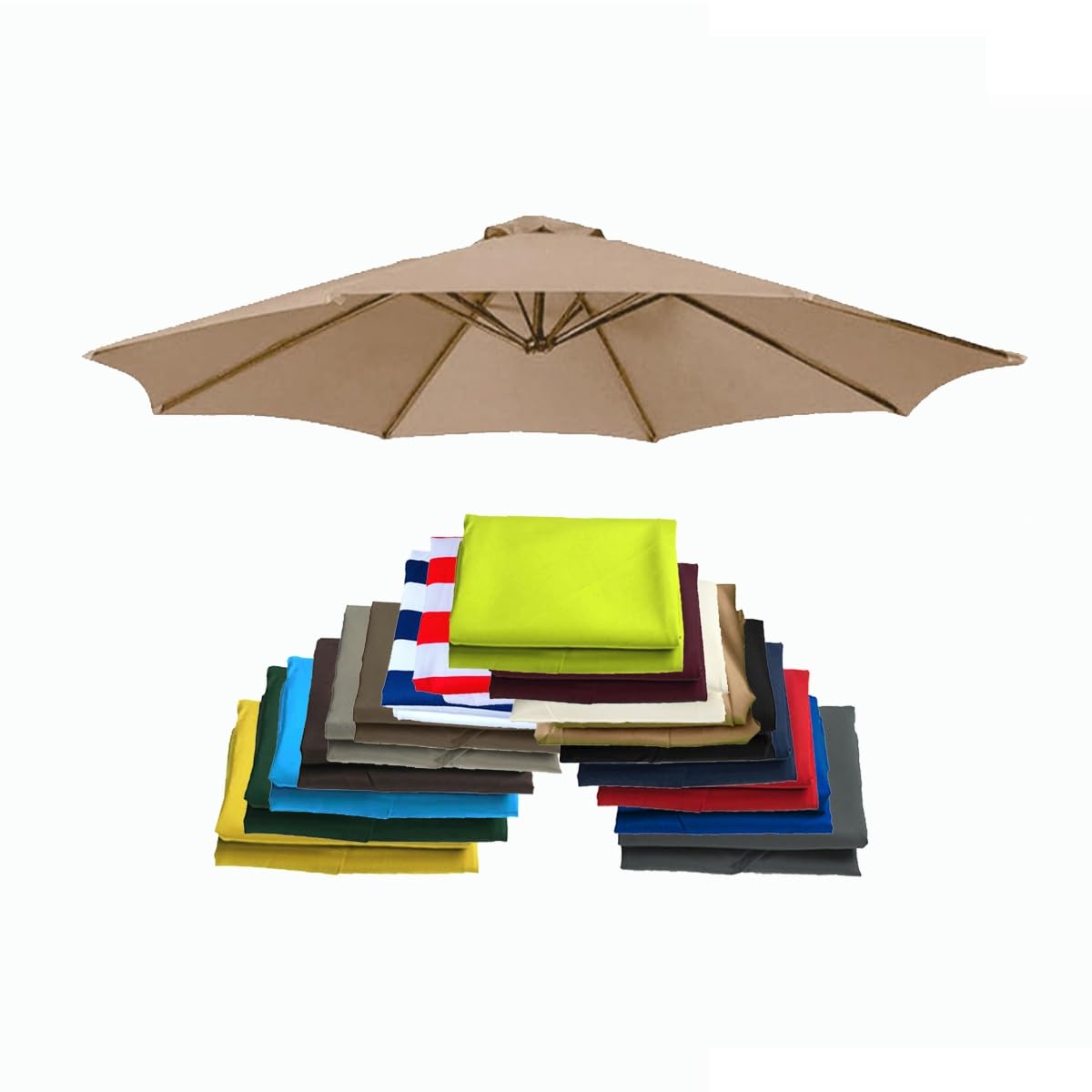 ALDNMBR 6.5ft 7.5ft 9ft 10ft Garden Parasol Replacement Canopy, 6 Ribs 8 Ribs Waterproof Uv Resistant Polyester Outdoor Patio Umbrella Top Cover Brown 2.7m/9FT-8Ribs