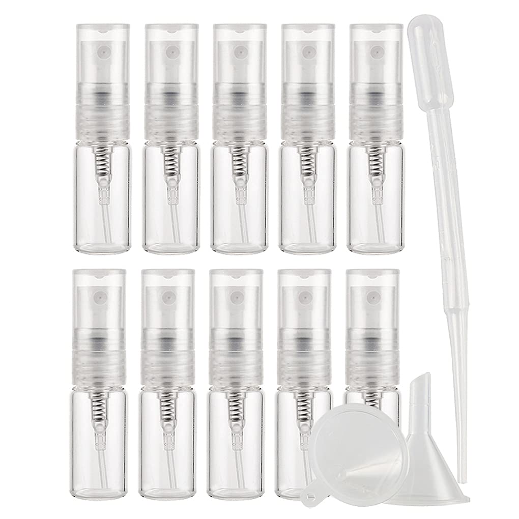 Tianzd Transparent Pack Of 10 Empty 3Ml Clear Glass Fine Mist Pump Spray Bottles Travel Mini Portable Spray Perfume Cosmetic Containers Sample Vials Refillable With Funnel And Dropper