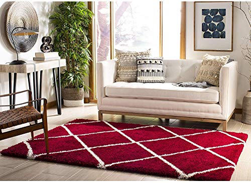 Image of Handwoven Microfibre 3D Rug for Living Room (Red & Ivory, 5 X 7 Feet, Microfibre)