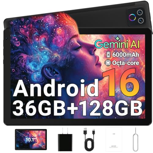 Image of Gleeso Tablet, Android 16 Tablet, 36GB RAM 128GB ROM 1TB TF, 10 Inch Tablet, 8 core, 6000mAh Battery, Fast Charging, HD Display, Dual Camera, Face Unlock, Widevine L1, WiFi 6 BT5.4