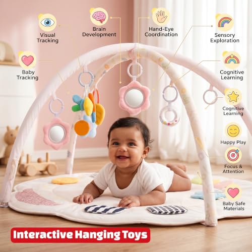 Image of Baybee 2 in 1 Premium Baby Play Gym & Activity Mat for Babies with Extra | Soft Cushion | Portable Playing mat for Kids with Sensory Toys | BPA Free Play Mat for New Born Baby up to 36 Months (Beige) | Soft Cushion | Portable Playing mat for Kids with Sensory Toys | BPA Free Play Mat for New Born Baby up to 36 Months (Beige)