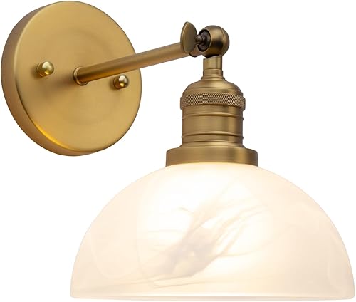 Lámpara de pared vintage de 1 luz con pantalla de vidrio blanco leche, lámpara rústica para montaje en pared interior para dormitorio, tocador,