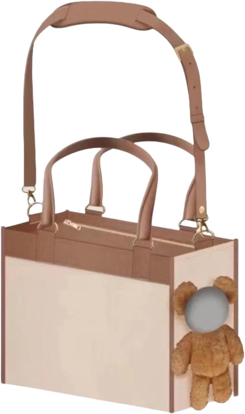Fashion Dog Carrier PU Leather Dog Handbag,Cute Large Outing Bag with an Exposed Head Teddy Bear Plush Cat Bag, Shoulder Bag for Small Dogs Cat Tote Bag