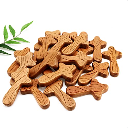 Croce in legno di pino piccolo tenuto in mano, 4,1 pollici, portatile, con croce in legno, attaccata a croce di Gesù, regalo per preghiera, palma da uomo, regalo per chiesa cristiana