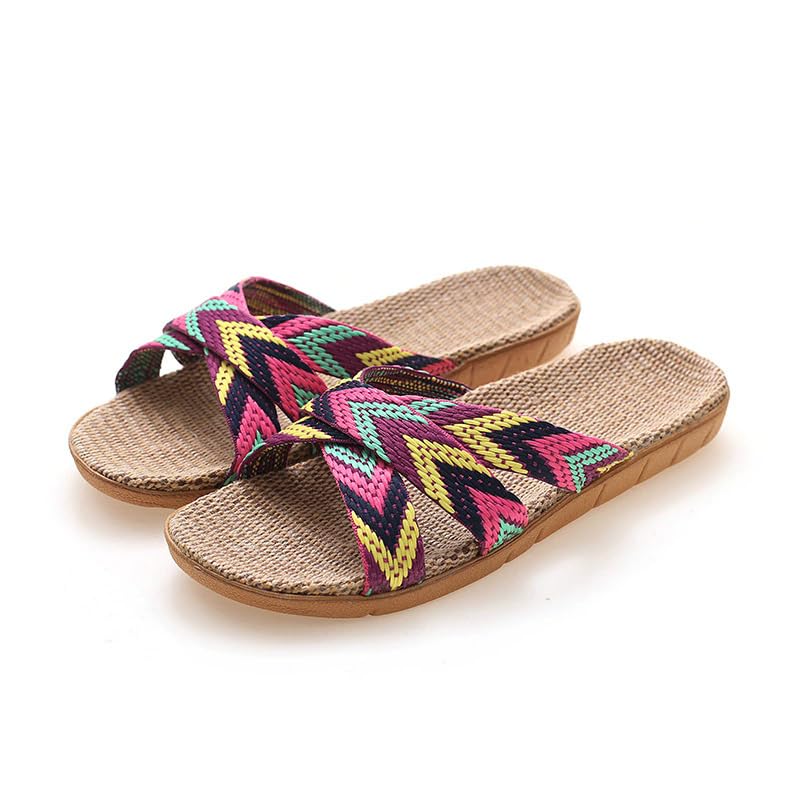 Unisex Flax House Slippers for Women Man Flip Flops Boho Style Summer Vacation Beach Sandals Slides2