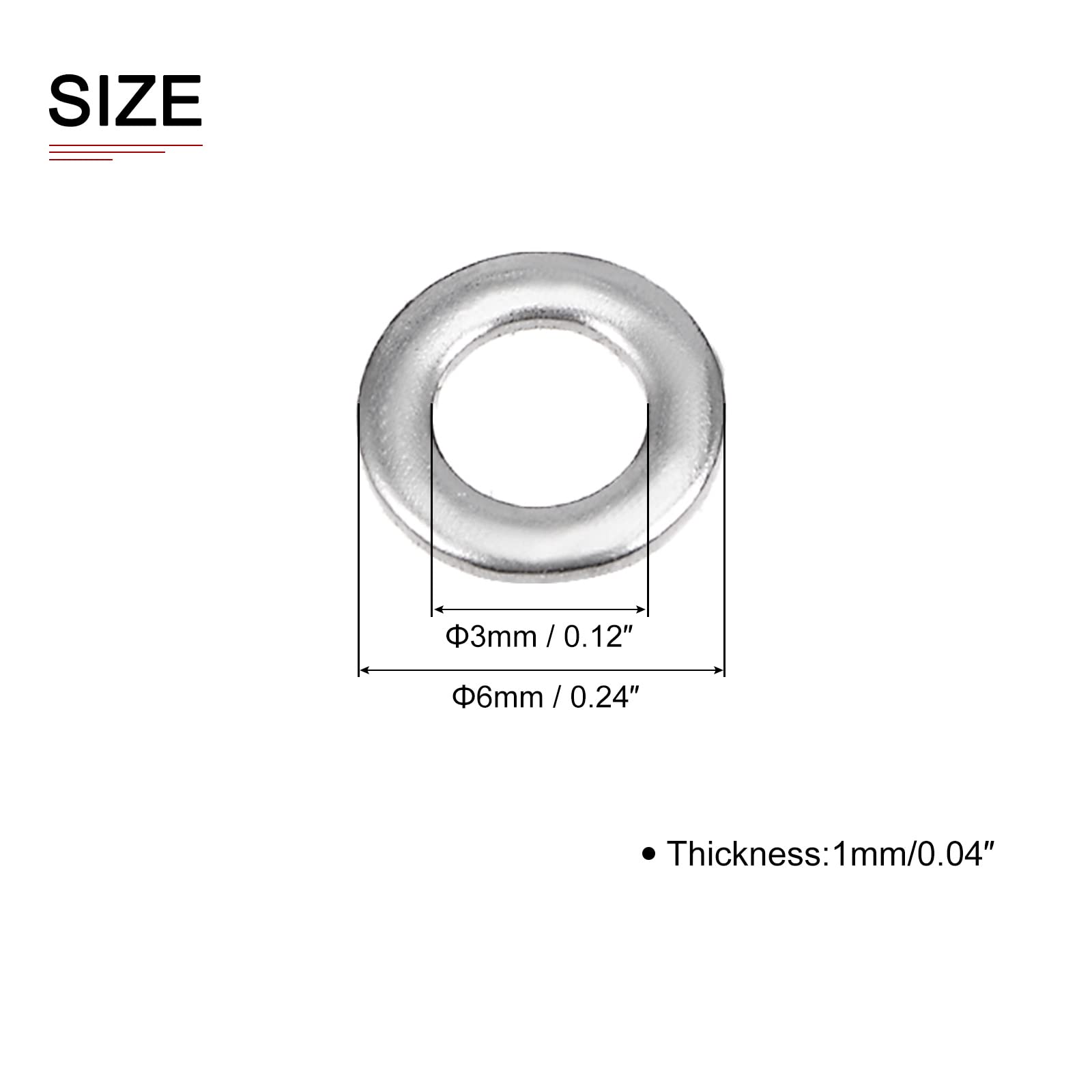 DTGN 3mmx6mmx1mm(IDxODxT) Stainless Steel Flat Washers - 100Pack - Good for Industrial Machinery - Flat Ring Gaskets - Silver Tone - Image 2