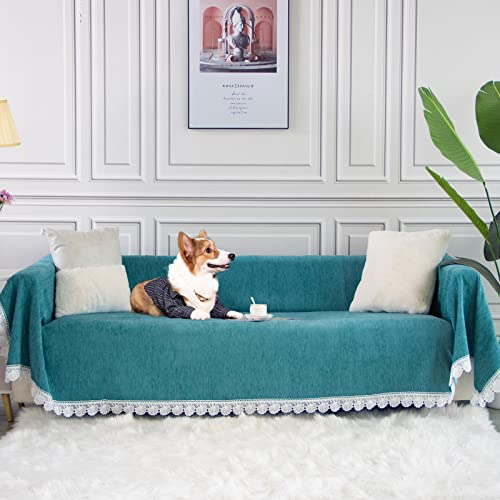 Balun Admhail Sofa Covers Stretch Chenille Soft Sofa Slipcovers For 3 Cushion Couch Non Slip Couch Cover With Lace Tassel For Pets Kids Children Dog Cat (Cypress Green) #TOP1