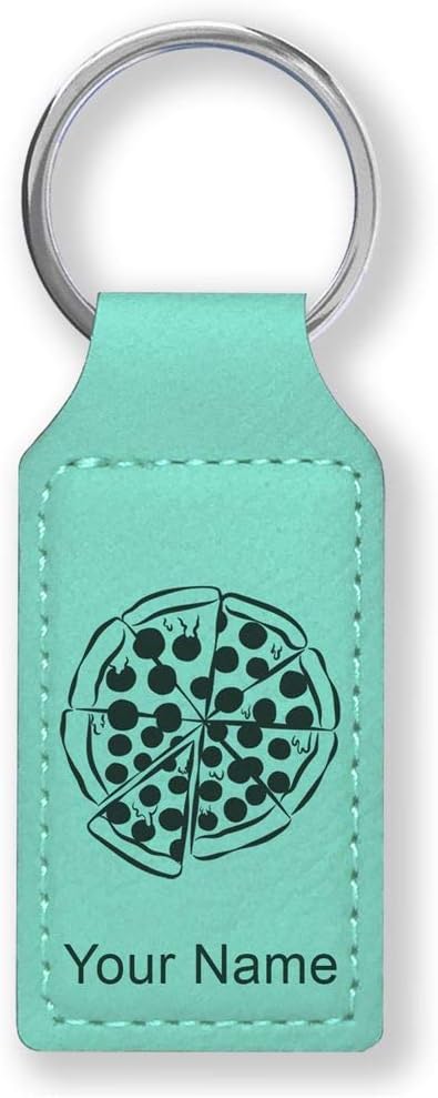 LaserGram Rectangle Keychain, Pizza, Personalized Engraving Included