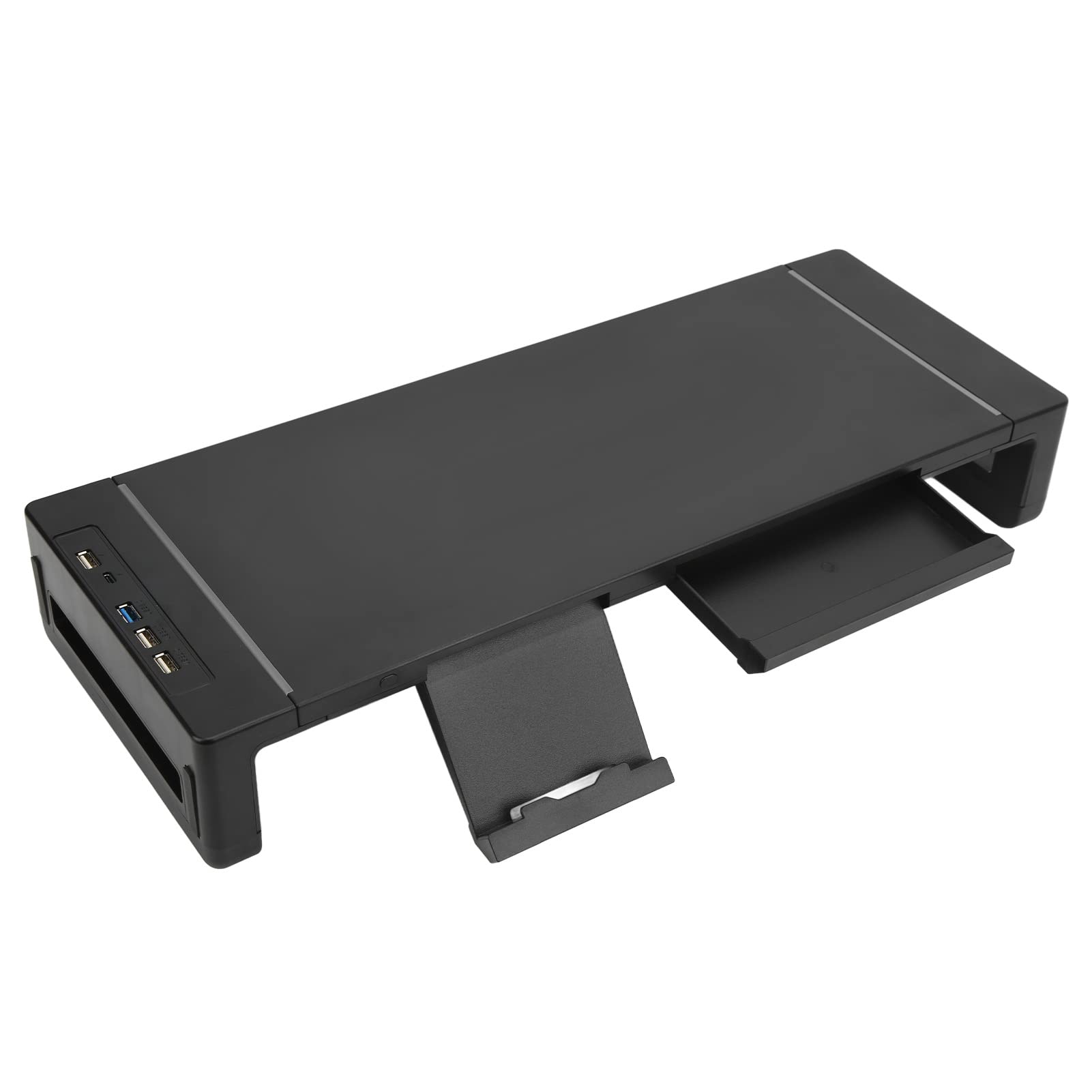 Supporto per Monitor per Computer, Supporto per Monitor Regolabile in Altezza a 3 Livelli, Organizer da Scrivania Pieghevole con Cassetto Portaoggetti Supporto per Telefono per