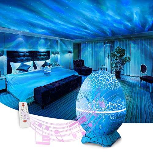 Northern Lights Aurora Projector- AIRIVO Dinosaur Egg Star Projector for Bedroom, Galaxy Projector with Bluetooth Speaker & White Noise & Timing, Night Light for Kids Adults (White 01)