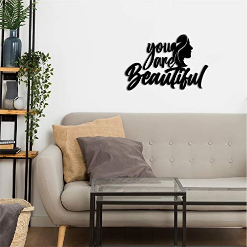 Image of eCraftIndia You are Beautiful Woman Black Engineered Wood Cutout Wall Art Decor| Wall Decoration Items| Wooden Wall Decor Item| Home Wall Decor for Living Room Bedroom| Gift for Diwali Women's Day