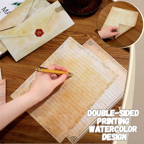 Image of TaoBary 160 Pcs Stationery Paper Set 50 Double Sided Stationery Papers with 50 Matching Envelopes and 60 Round Dot Sticker, 10 Design(Light Vintage,8.5 x 11 Inch)