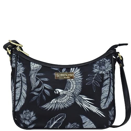 Anuschka East/West Hobo-Wanderlust Collection-Nylon Fabric with Leather Trim and Artwork Print