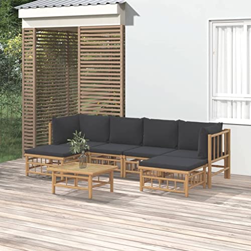 KCCKOM Garden Furniture Set 7 Piece Patio Lounge Set with Dark Gray Cushions Bamboo