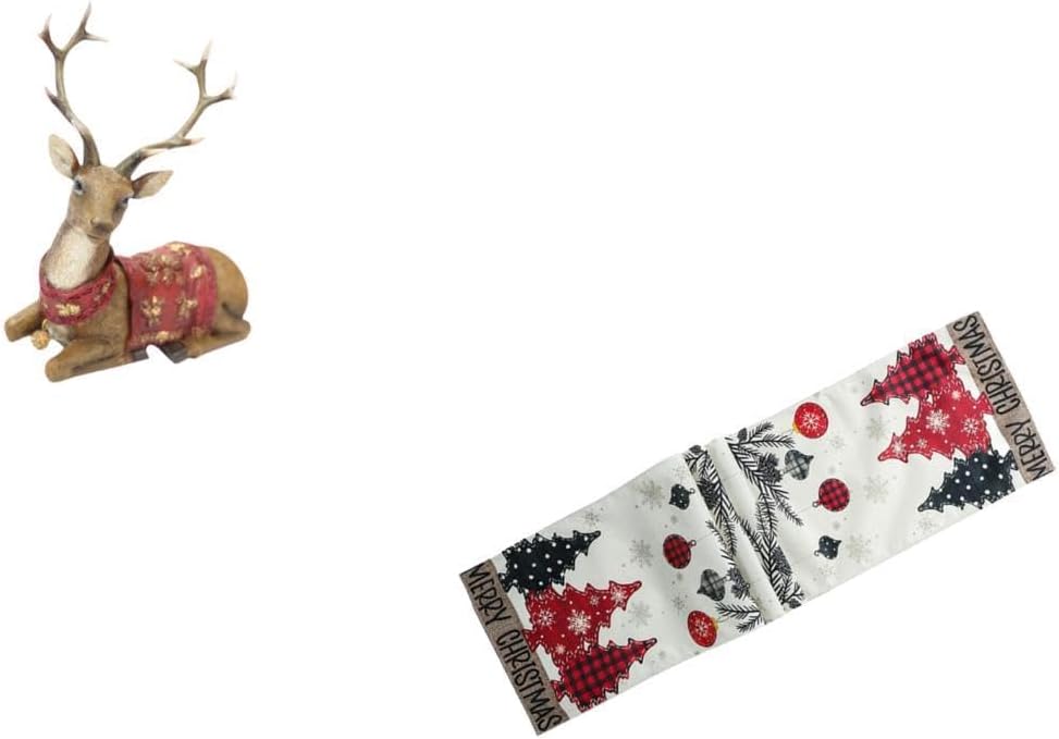 Fenteer Reindeer Figurines Christmas Table Runner Elk Deer Statue Tabletop Ornament with Festive Pattern and Material Suitable for Dining Table
