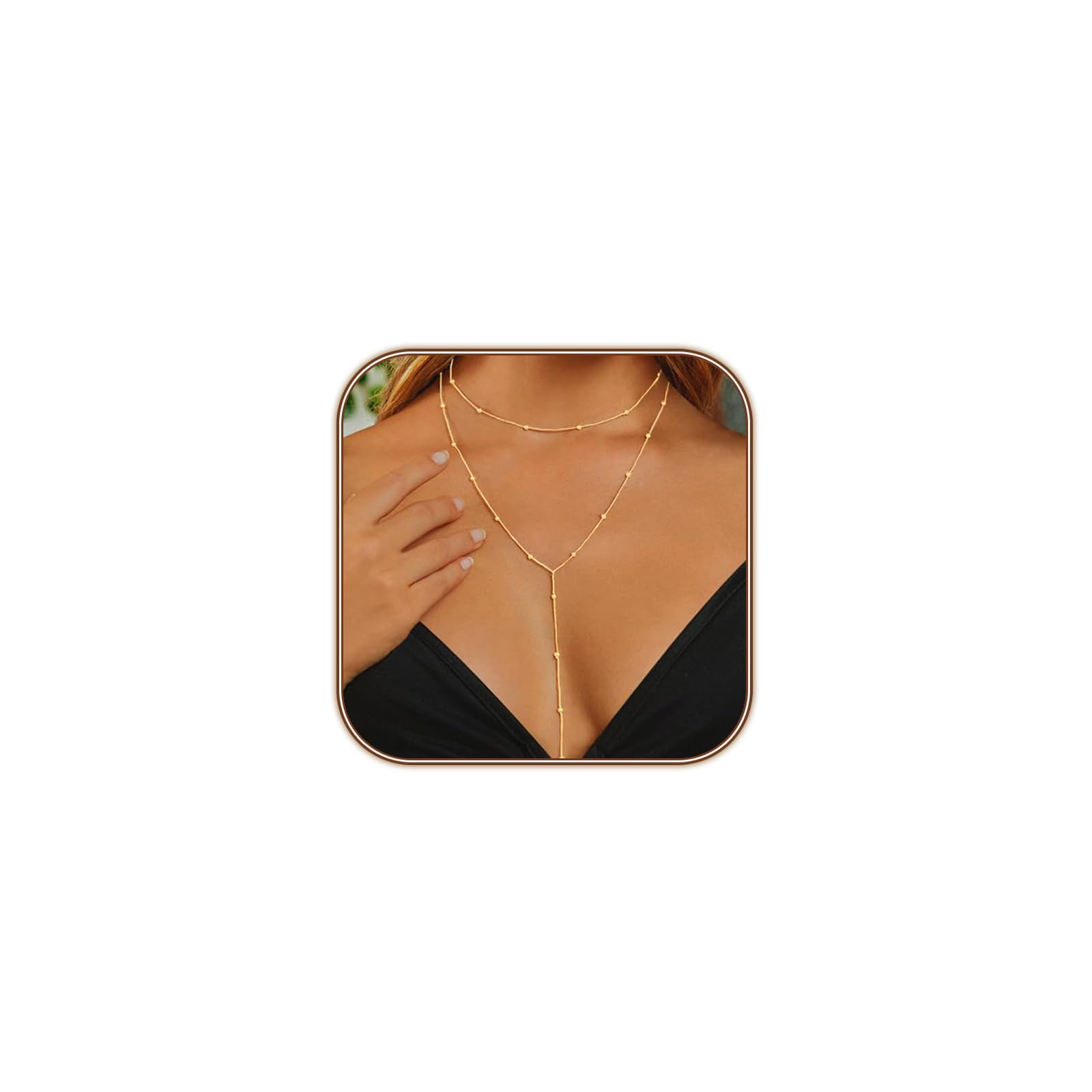 HERIER Lariat Gold Necklace for Women, Dainty Long Necklace 14k Gold Plated/Silver Y-Shaped Layered Beaded Chain Drop Necklaces for Women Trendy Simple Gold Jewelry for Women Gifts