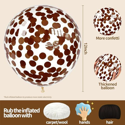 Image of VHUWE Brown Confetti Balloons 25 Pcs, 12 Inch Thickened Clear Latex Balloon with Confetti Inside for Birthday Party Baby Shower Graduation Anniversary Engagement Decorations Supplies -Paper Confetti