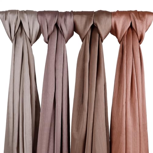 Febfim 4PCS Muslim Women Natural Wrinkle Long Satin Crepe Hijab Set Scarves Smooth Crinkle Ladies Shawl Wrap Set4