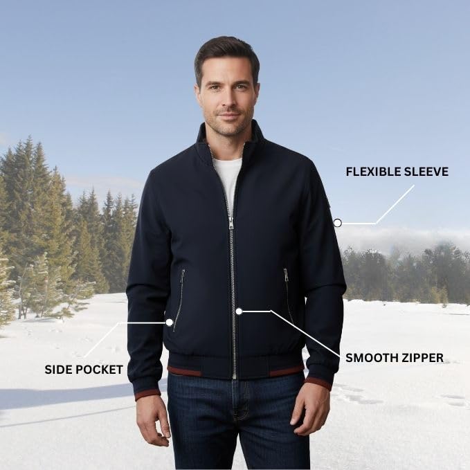 Image of Leriya Fashion Men's Winter Polyester Standard Length Jacket | Lightweight Outerwear Jacket for Men | Full Sleeve Casual Winter Outfit | Stylish Zip-Up Jackets for Daily Travel & Outdoor Use