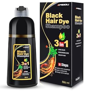 Hair Dye Shampoo 3 in 1 for Gray Hair, Herbal Ingredients Shampoo Black Hair Dye for Women Men, Grey Coverage Shampoo 500ml (Black)