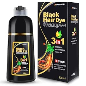IIIMEIDU Black Hair Dye Shampoo 3 in 1 for Gray Hair, Herbal Ingredients Shampoo Black Hair Dye for Women Men, Grey Coverage Shampoo 500ml