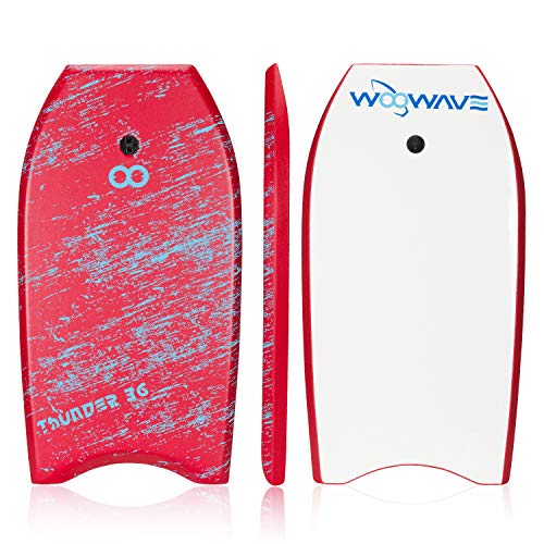 Image of WOOWAVE Bodyboard 33-inch /36-inch /41-inch Super Lightweight Body Board with Coiled Wrist Leash, Swim Fin Tethers, EPS Core and Slick Bottom, Perfect Surfing for Kids Teens and Adults(36 inch, Red)
