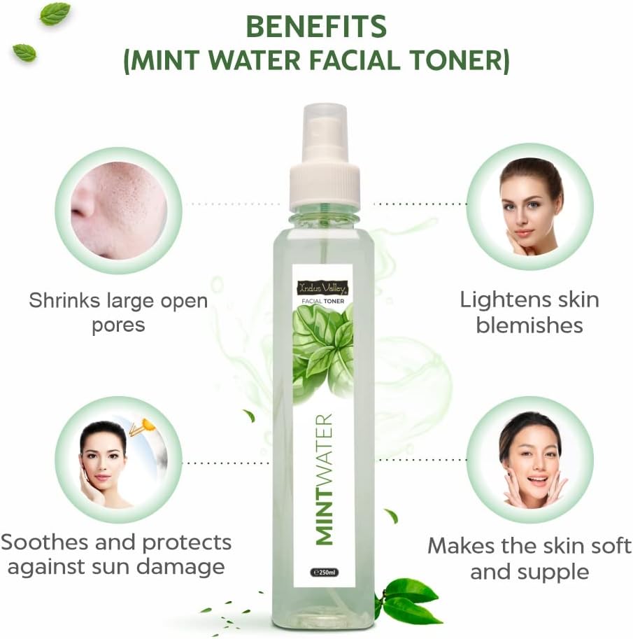 INDUS VALLEY Organic Mint Fresh Pore Tightening Skin Toner - (250ml), Natural Ingredients for Acne and Pore-Reducing, Gently Exfoliates, Deep Cleans, Brightens and Balances Skin for a Healthy Glow - Image 3