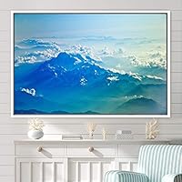 Framed Canvas Wall Art Blue Sunset Abstract Aerial Colorful Digital Art Landscape Minimalist Mountain Top Multicolor - 16x24 inches