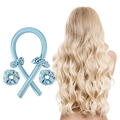 Women Heatless Hair Curlers For Long Hair, No Heat Silk Curls Headband, Soft Foam Hair Rollers, Curling Ribbon and Rods for Natural Hair, DIY Hair Styling Tools for Long Medium Hair (Blue)