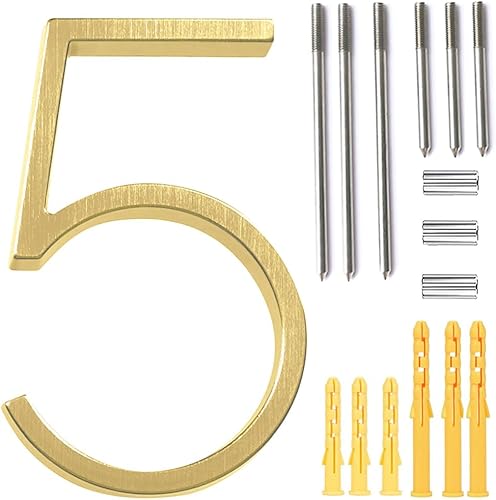 Número de casa flotante de 5'', números de casa modernos - aleación de zinc, número de dirección de casa con exquisito proceso de dibujo - dorado -