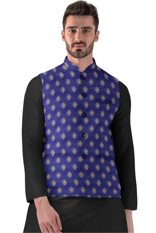 Men's Jacquard Printed Full Sleeve Waistcoat (Blue, 38)-PID53489-picture-31