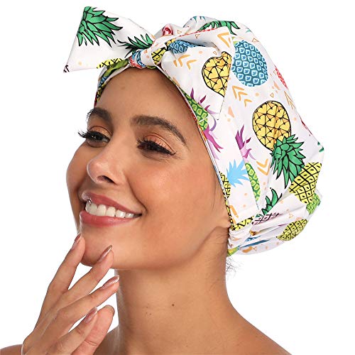 VVolf Shower Cap for Women, Shower Caps for Long Hair Bath Cap Turban Shower Caps Waterproof Bath Cap Cute Extra Large Reusable Shower Cap (Pineapple) 