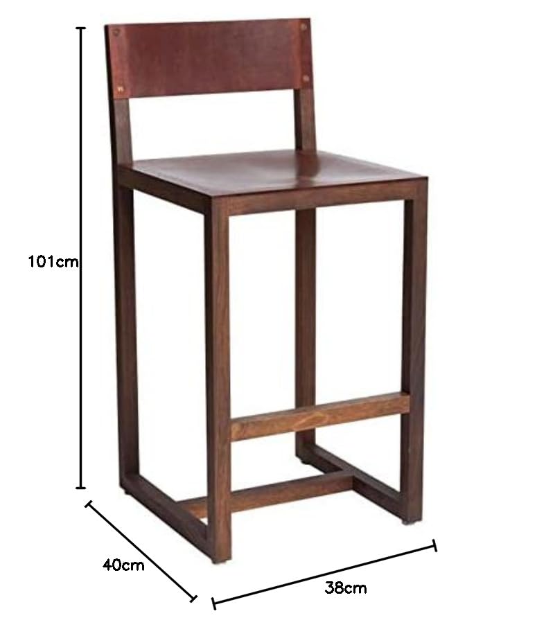 Image of OGESTA Solid Sheesham Wood Bar Chair for Kitchen Island & Breakfast Counter | High Back Wooden Bar Stool with Cushioned Seat | Rustic Walnut Finish | Home Bar & Dining Counter Chair (style 12)