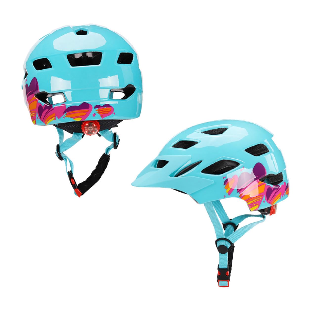 TOYANDONA Casco para Niños Bicicleta y Patinaje, Casco Deportivo Azul Transpirable y Ligero, Luces Led Traseras, Tamaño Ajustado para Seguridad Infantil Scooter y Skate Al Aire Libre
