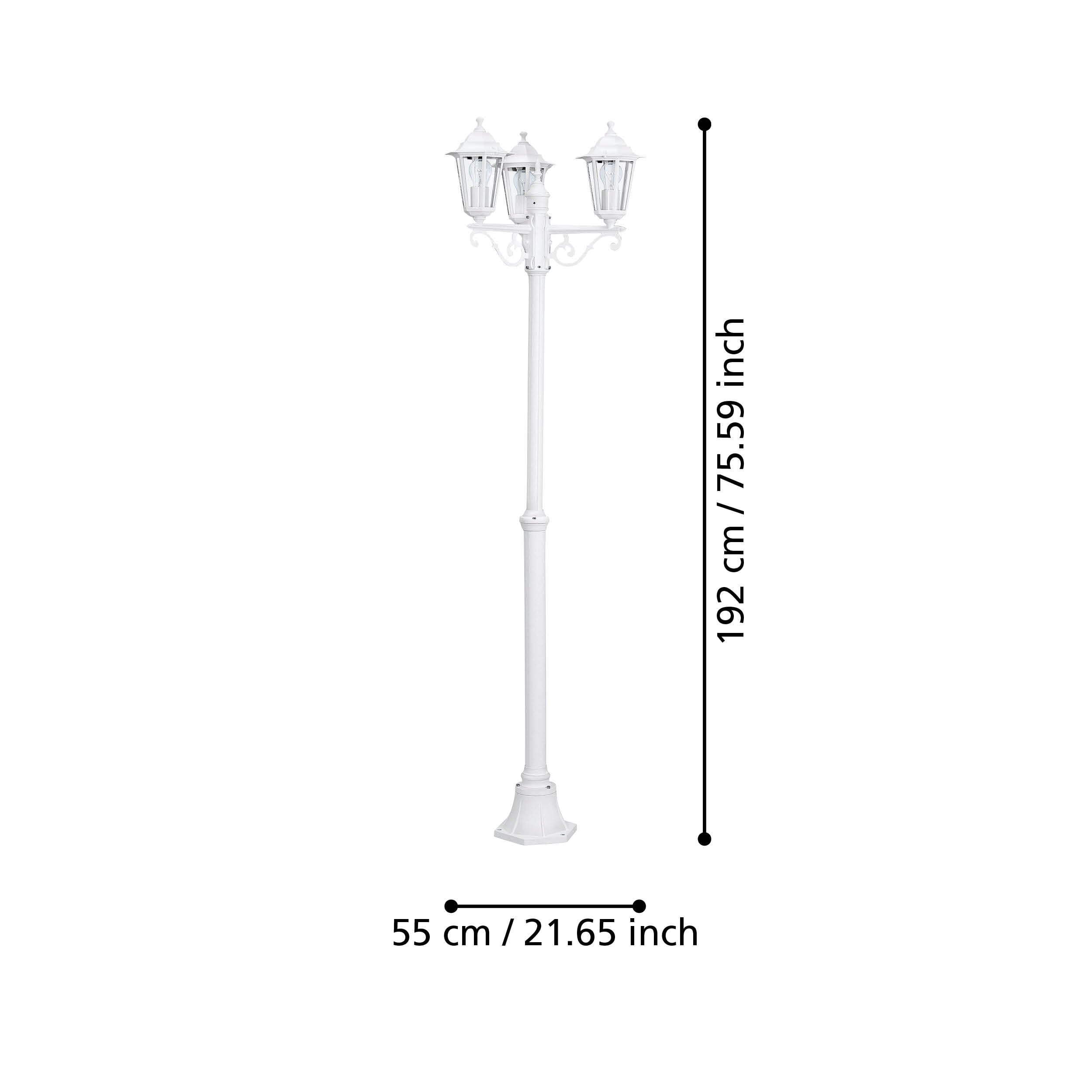 EGLO Lampadaire parisien Laterna 5 à 3 têtes, luminaire extérieur sur pied | Lampes en aluminium moulé sous pression et verre, blanc, culot E27, protection IP44
