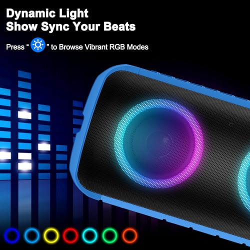 Image of Bluetooth Speaker, 2026 NEW Portable Wireless Speaker, 24W Super Loud,TWS Pairing, Colorful RGB Lights, IPX7 Waterproof, 12H Playtime, HD Call for Outdoor /Home /Party /Beach, White Elephant Gift Blue