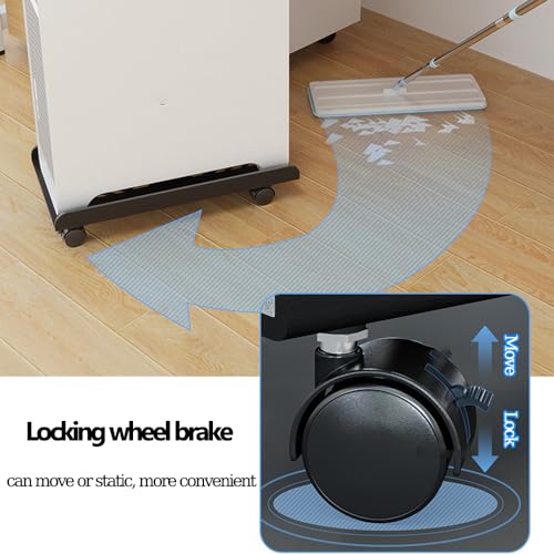 Niciksty Soporte CPU, Soporte Torre Ordenador con Clips Organizador de Cables Autoadhesivo, Soporte para PC Ajustable Móvil con 4 Ruedas, Blanco - imagen 3