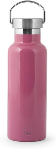 H&H Botella térmica de acero inoxidable 18/10 sin BPA, botella de agua reutilizable, para adultos y niños, termo de metal para bebidas calientes o frías con atractivo diseño, 500 ml, Fucsia