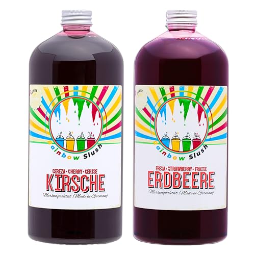 Rainbow Slush Sirup AZO FREI | 2x1 Liter Flasche | Konzentrat für Slushy Maker Eis Slushmaschinen Eismaschinen Getränke 1:5 bis 1:20 (1xKirsche/1xErdbeere)