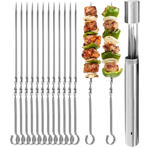 Lineslife 12Pcs 304 Stainless Steel Kabob Skewers for Grilling, 14