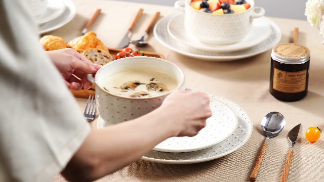 Lot De 4 Bols à Soupe MALACASA Lydia 590ml Avec Poignées - Céramique Four Micro-ondes