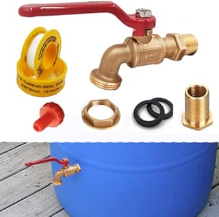 Brass Water Container/Rain Barrel Spigot with Thread Tape & Hose Fittings