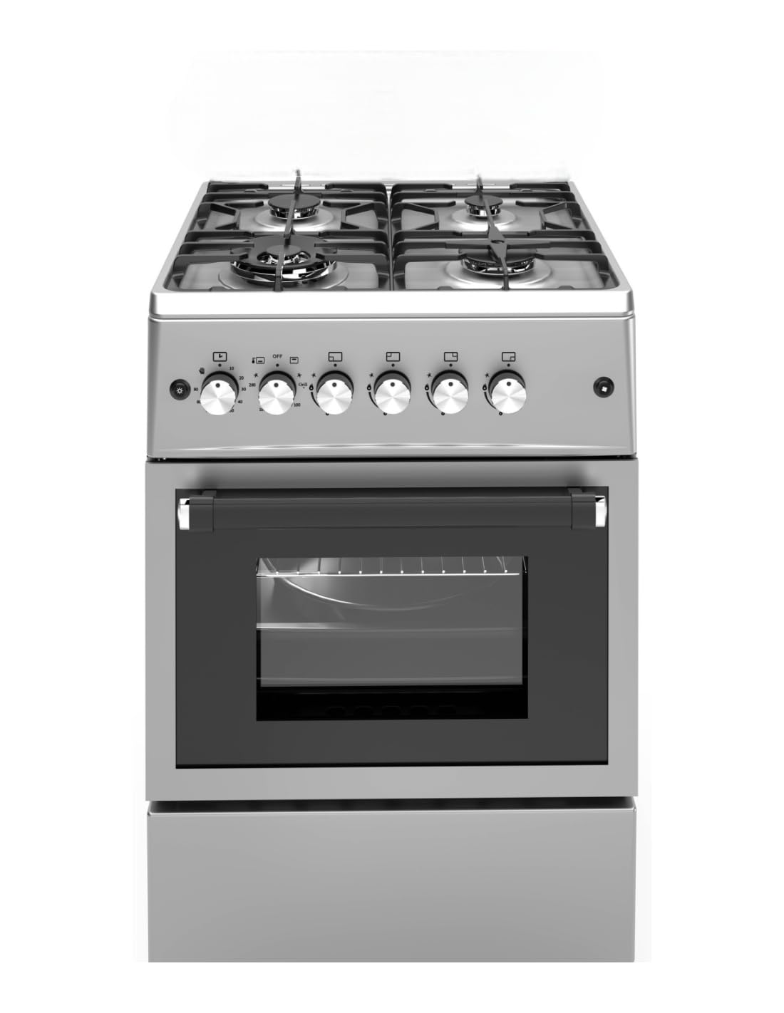 ALPHA Cuisinière à gaz VuLCANO LUX-60 Inox. Allumage automatique, Wok, ventilateur et minuteur. *Haut de gamme*