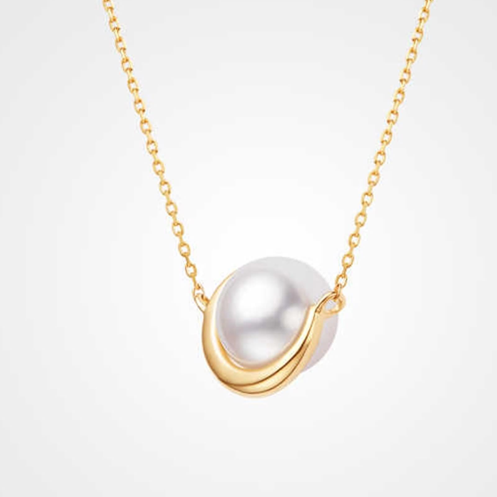 Łańcuszek dla dziewczyny, elegancki naszyjnik z księżycem z perłą 8 mm ze szlifem okrągłym, diamentowe żółte złoto