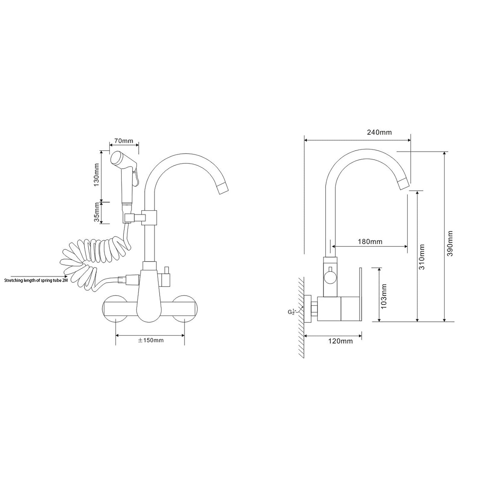 Tipo de Cocina en la Pared grifería multifunción Pistola de Lavado pileta de la Piscina Fregadero Doble Agujero Grifo Caliente y fría (Tipo de Pared)