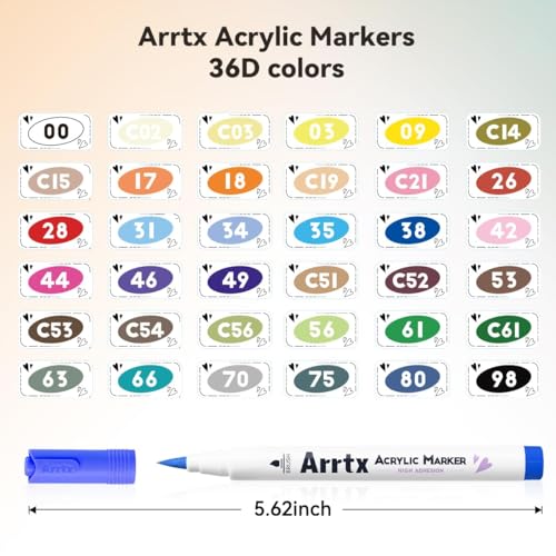 Image of Arrtx 36 Colors Acrylic Marker for Rock Painting, Extra Brush Tip Paint Markers, Art Supplies, Fabric Markers, Waterproof Paint DIY Crafts Making