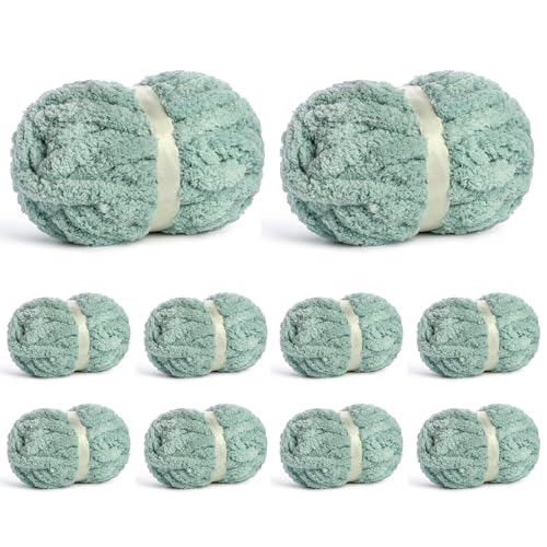 Image of 10 Pack of Jumbo Chunky Yarn for Hand Knitting,10# Super Bulky-Fluffy Chenille Yarn, 220 yds /70.5 oz Soft Thick Yarn for Crocheting Chunky Knit Throw Blankets.(Aqua Green)